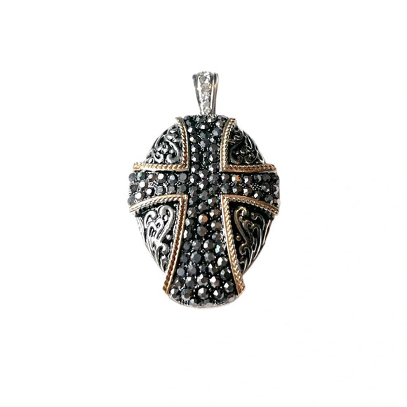 Gunmetal Rhinestone Cross Pendant for Necklace Magnetic Clasp for Chain Silver - Picture 1 of 2